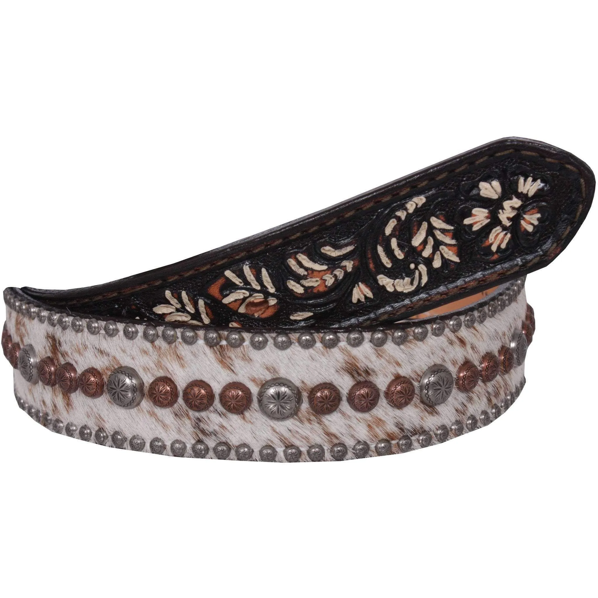 B721 - Roan Hair Studded Tooled Belt
