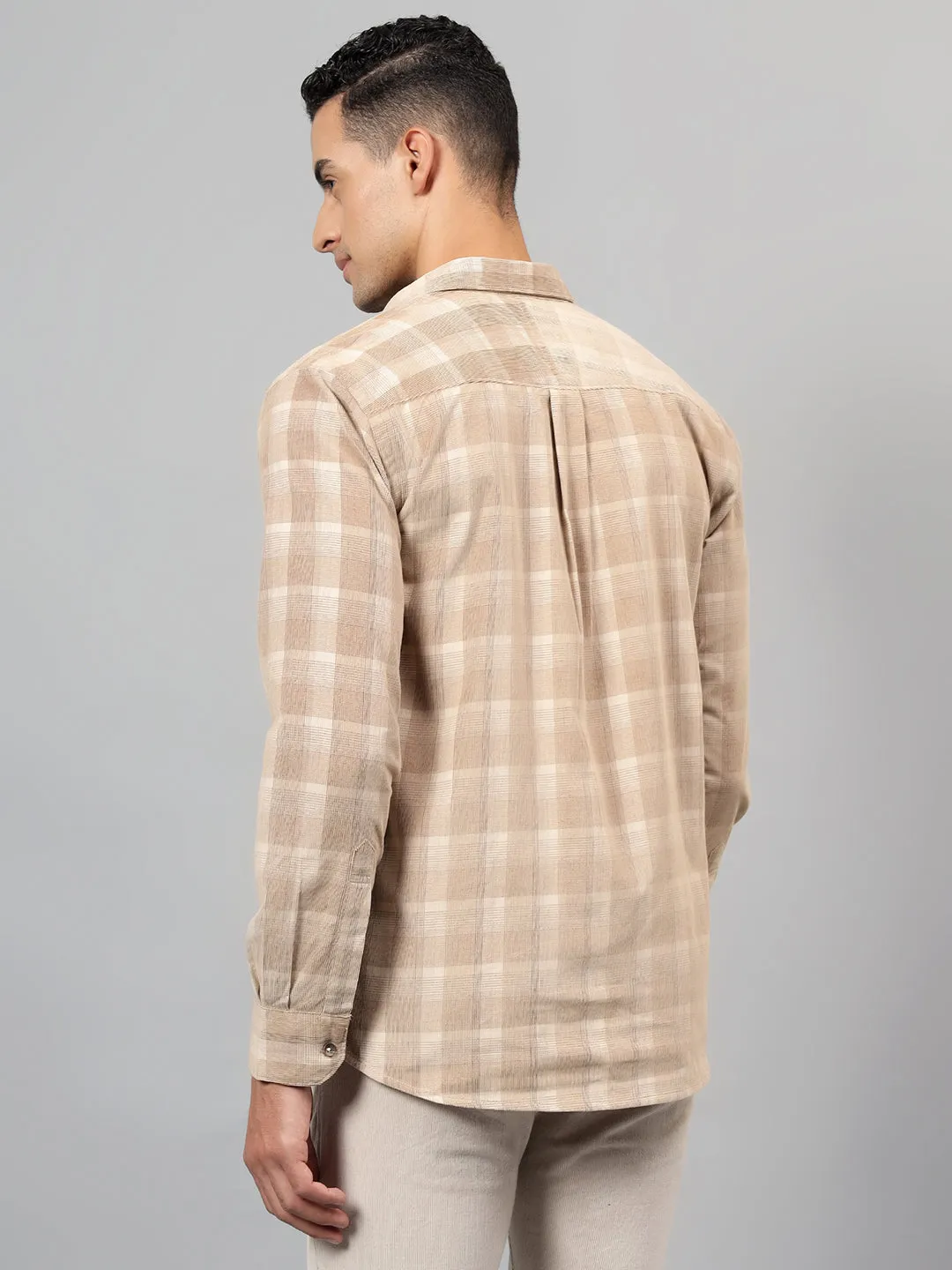 Men's Beige Checked Casual Full Sleeves Shirt