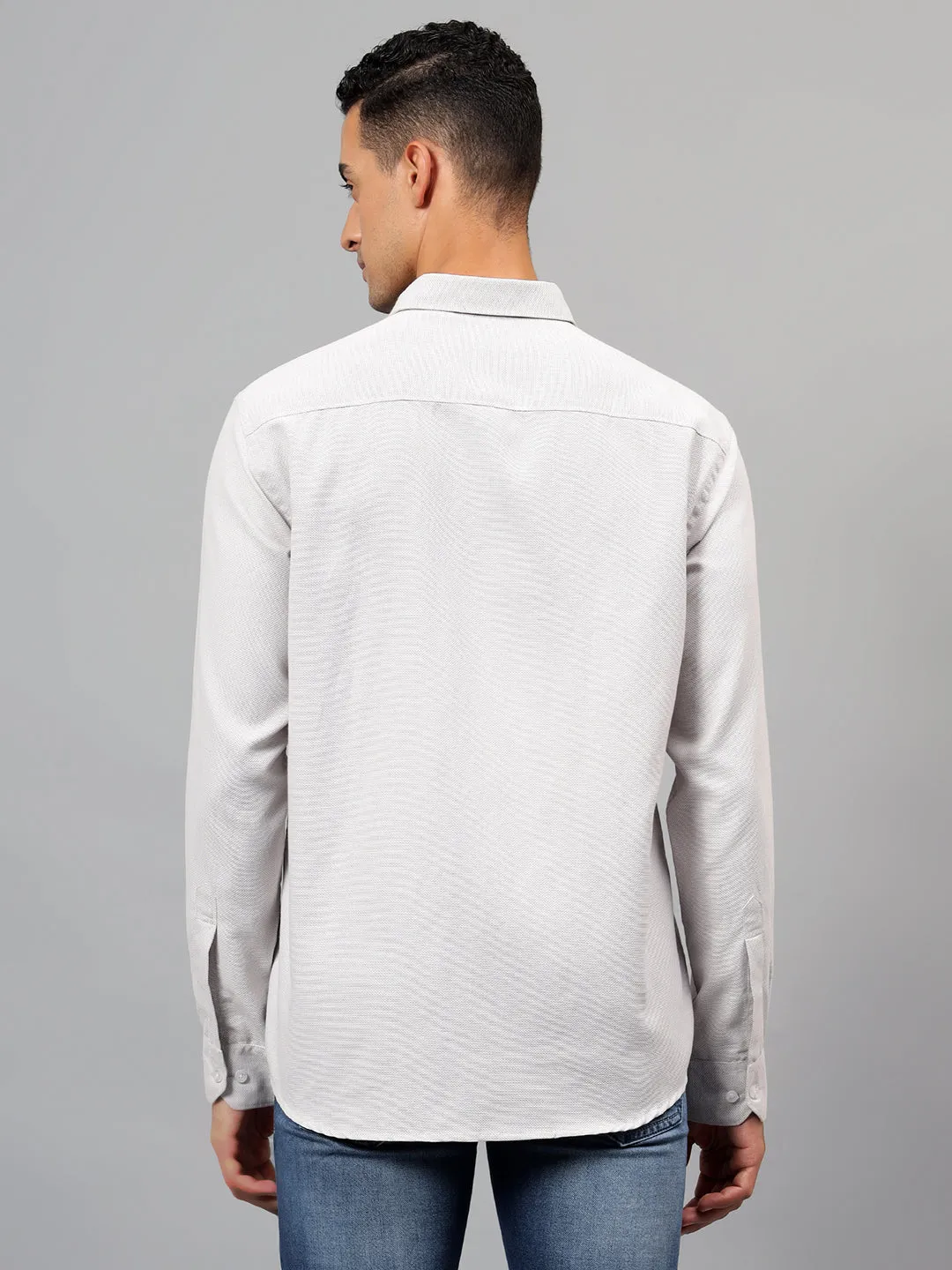 Men's Beige Self Design Casual Full Sleeves Shirt