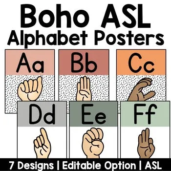 Modern Boho ASL Alphabet Poster | Neutral Classroom Decor | Print | Cursive