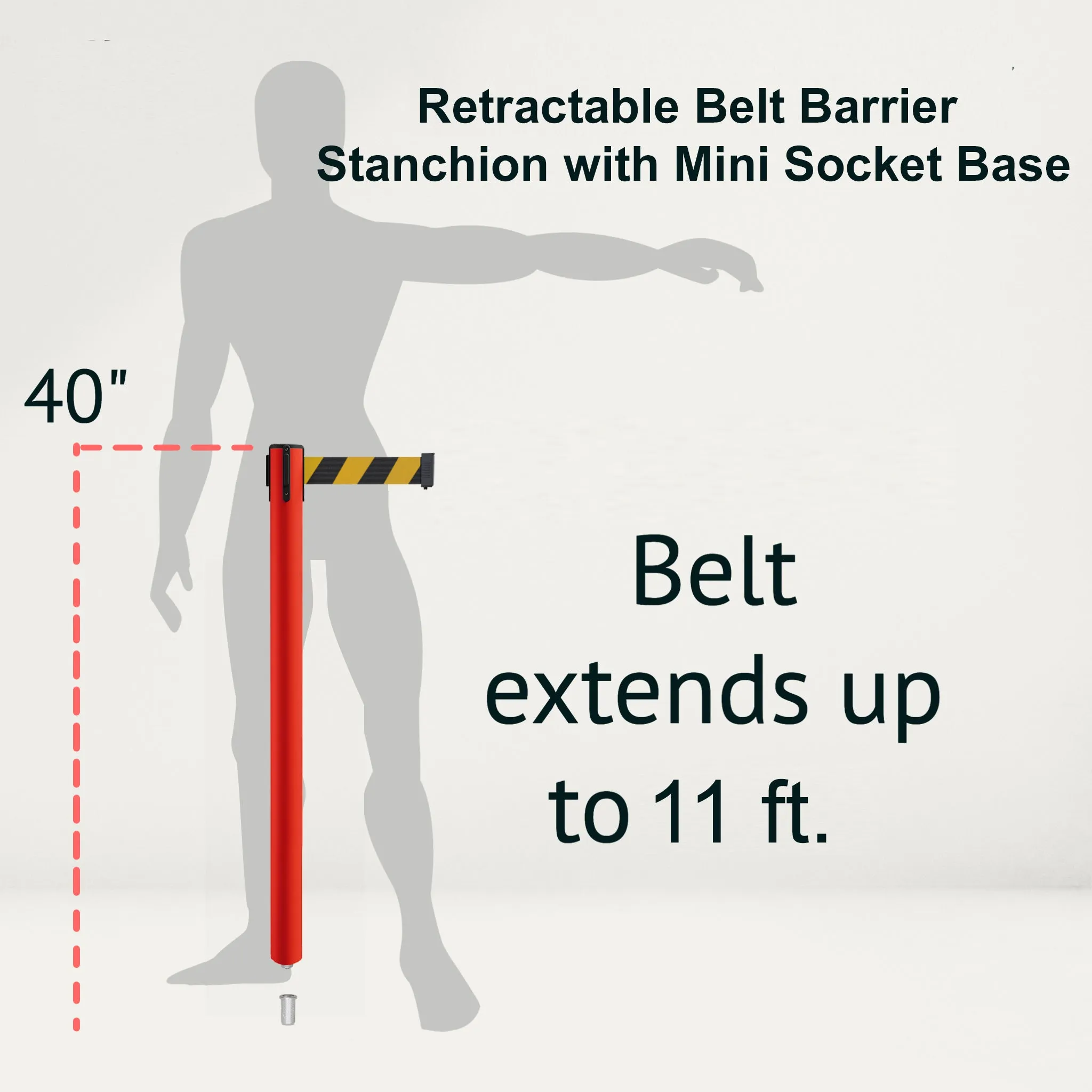 Retractable Belt Barrier Stanchion, Mini Socket Base, Red Post, 11 ft Belt - Montour Line MSX630SK