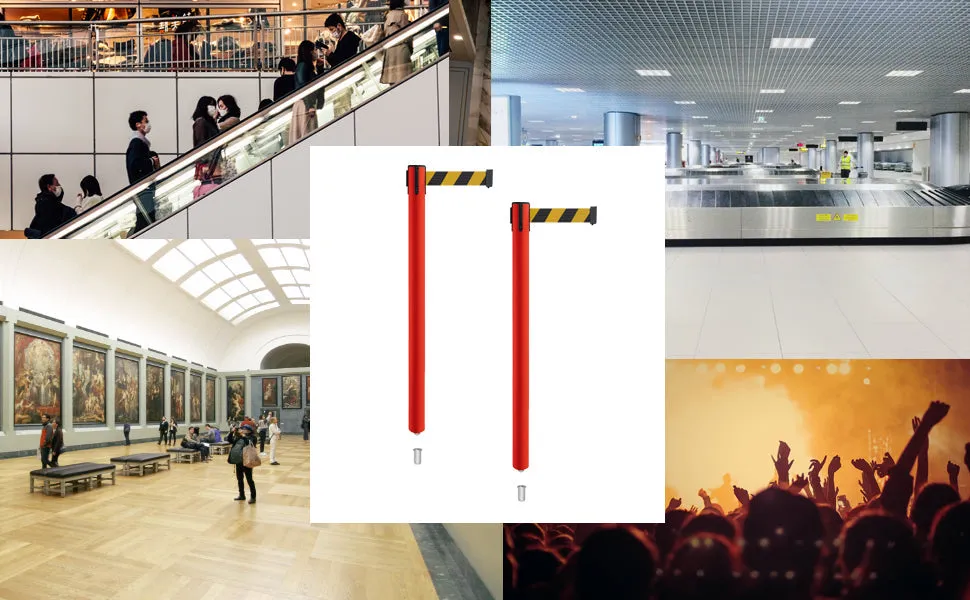 Retractable Belt Barrier Stanchion, Mini Socket Base, Red Post, 11 ft Belt - Montour Line MSX630SK